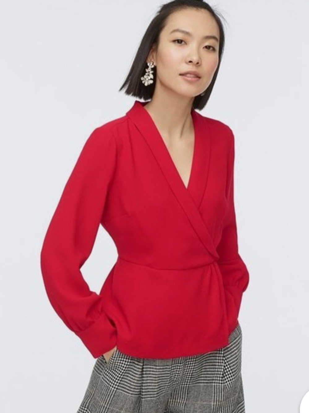 J. Crew Bright Red Faux Wrap Blouse